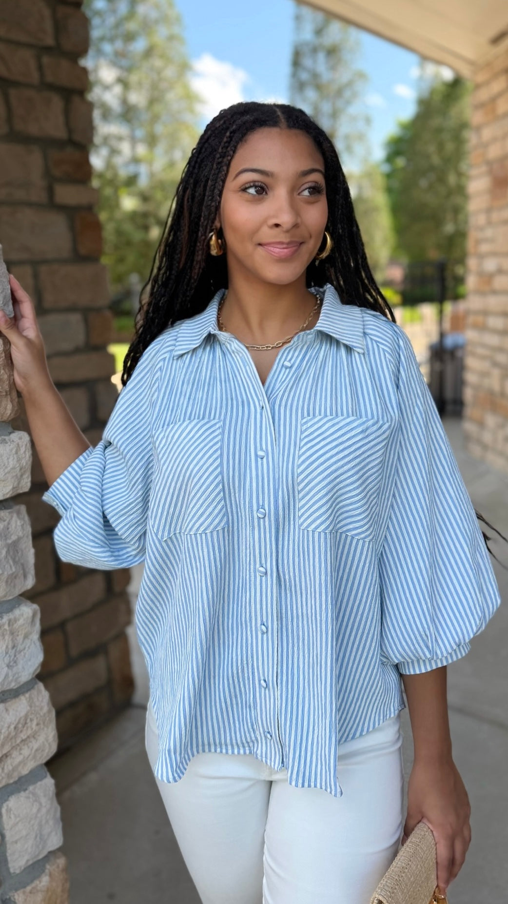 Camille Striped Top - Blue