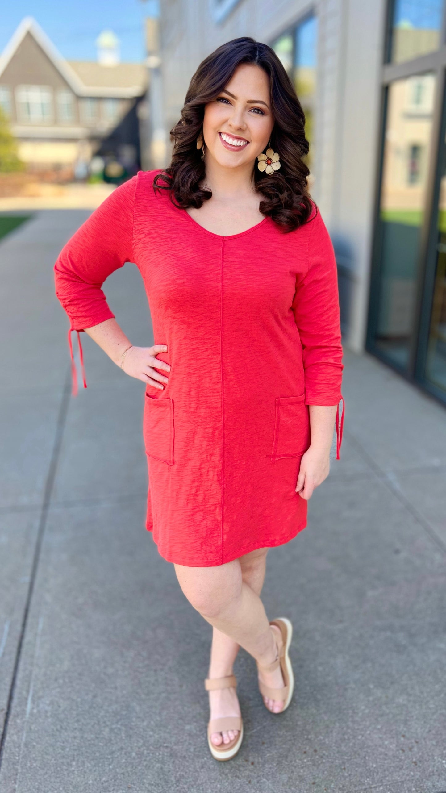 Habitat Escape 3/4 Sleeve Dress - Red