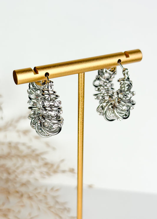 Chunky Rhinestone Hoop Earrings - Silver