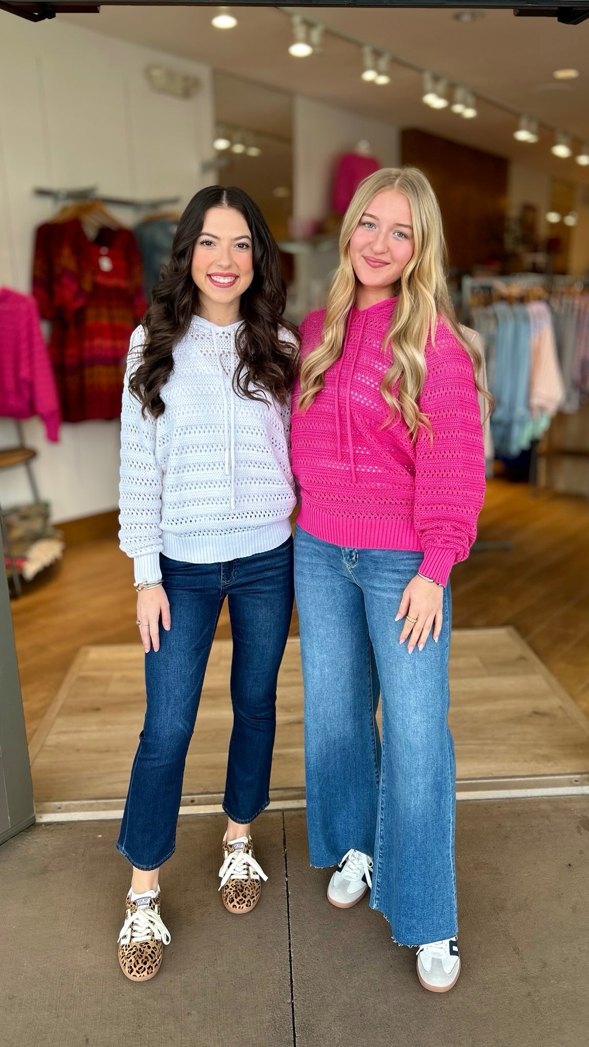 Caroline Crochet Hooded Pullover - Fuchsia