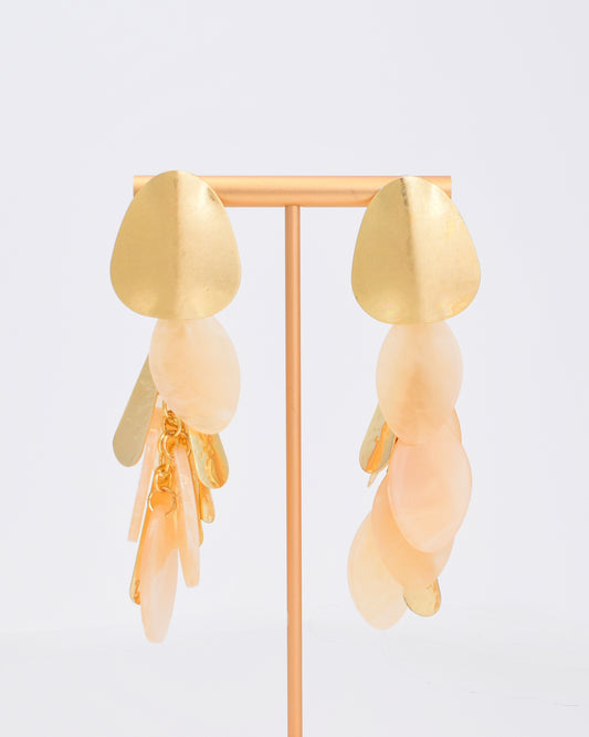 Hammered/Stone Earrings - Beige
