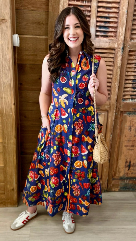 Dizzy Lizzy Sea Isle Fruit Dress - Navy