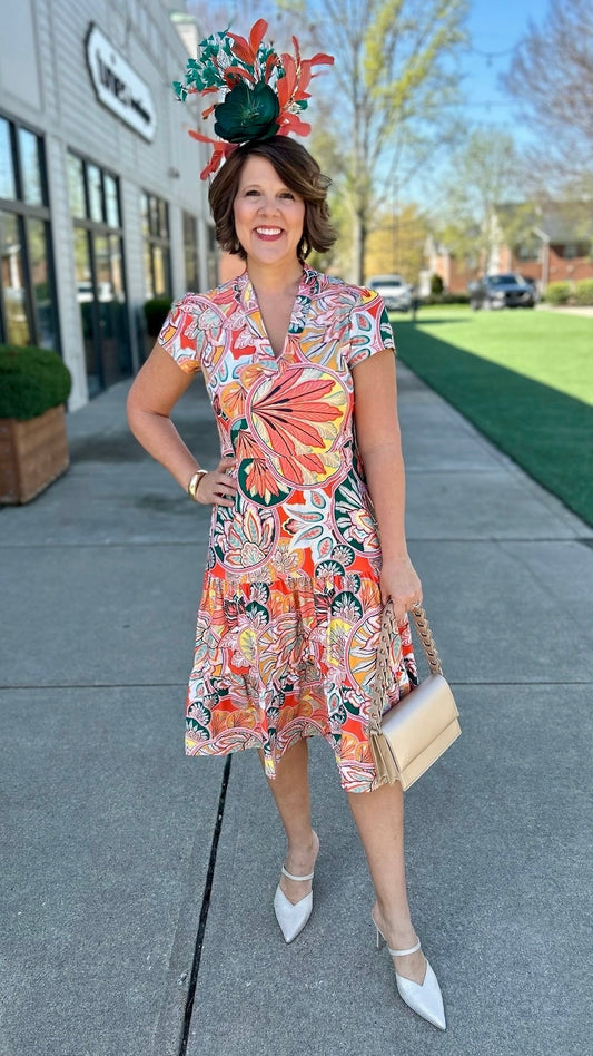 Jude Connally Libby Stained Glass Dress - Coral