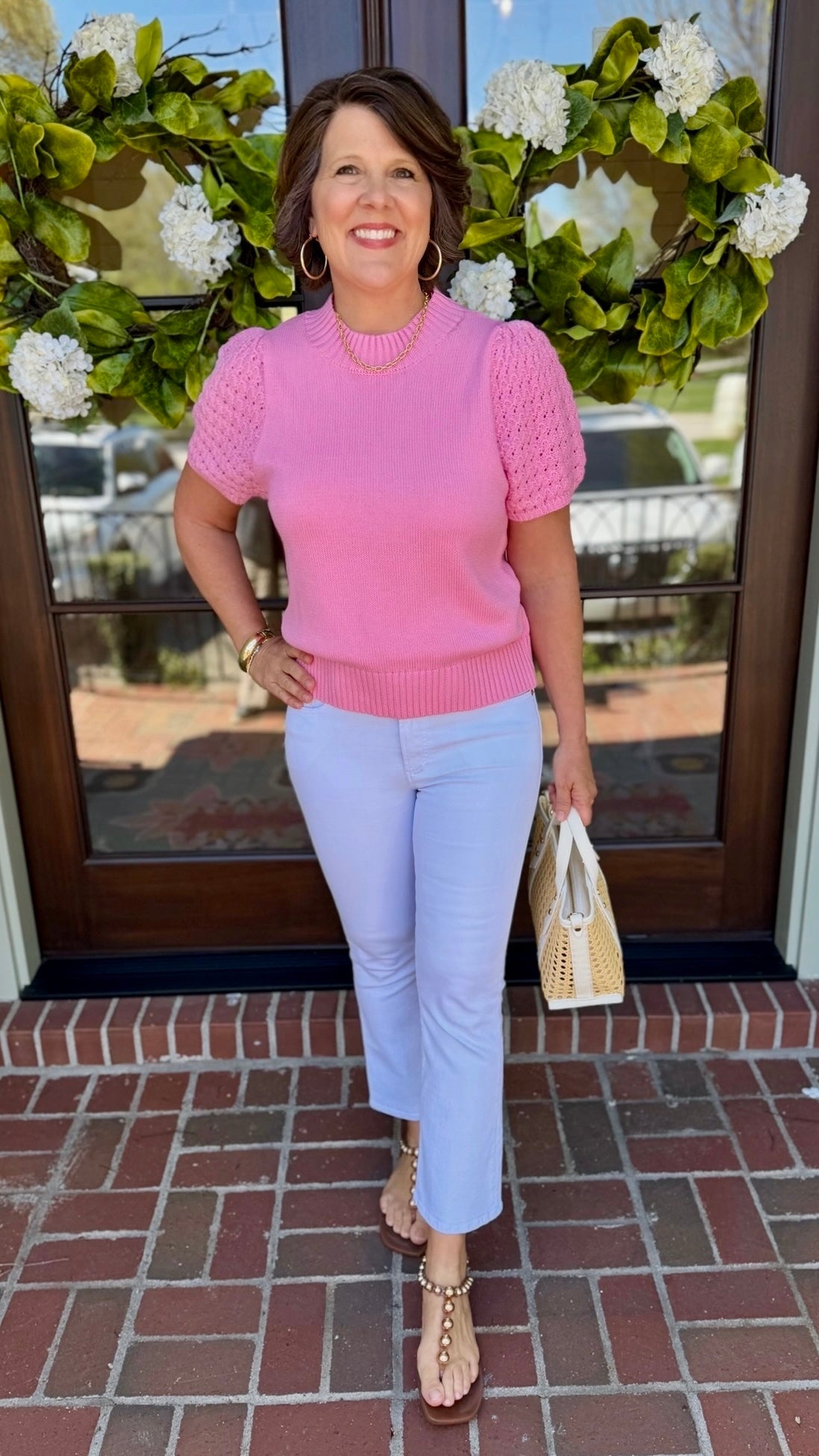 Genevieve Crochet Sweater - Bubble Gum