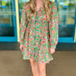 Green Floral Zip Mini Dress