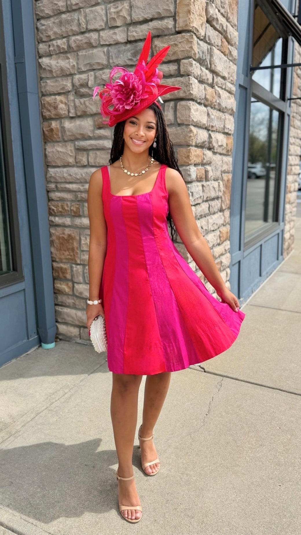 Madison Color Block Mini Dress - Red/Magenta