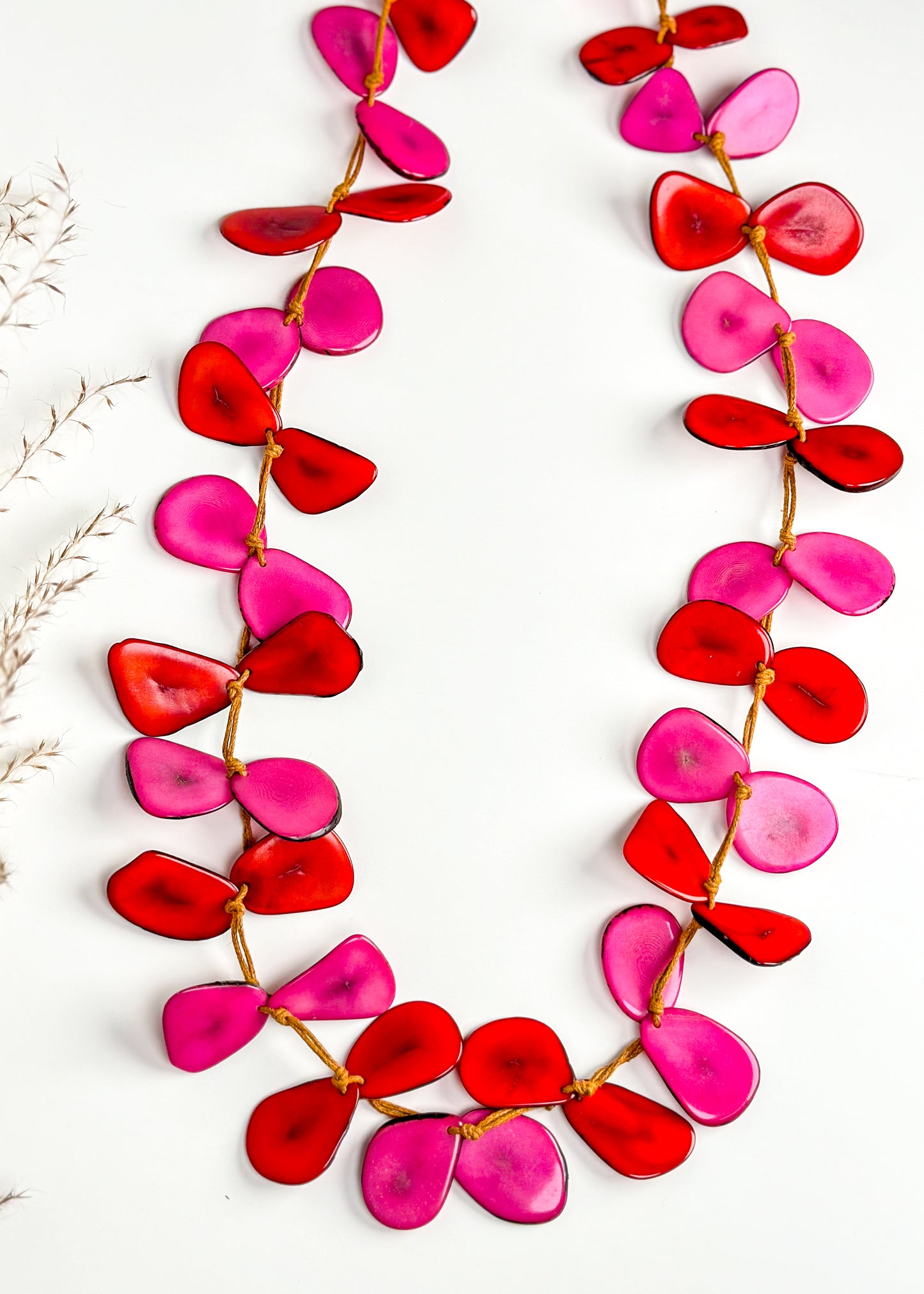 Tagua Sabrina Slice Necklace - Pink / Red