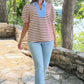 Kierra Striped Top - Maroon & Ivory With Light Blue Trim Accent