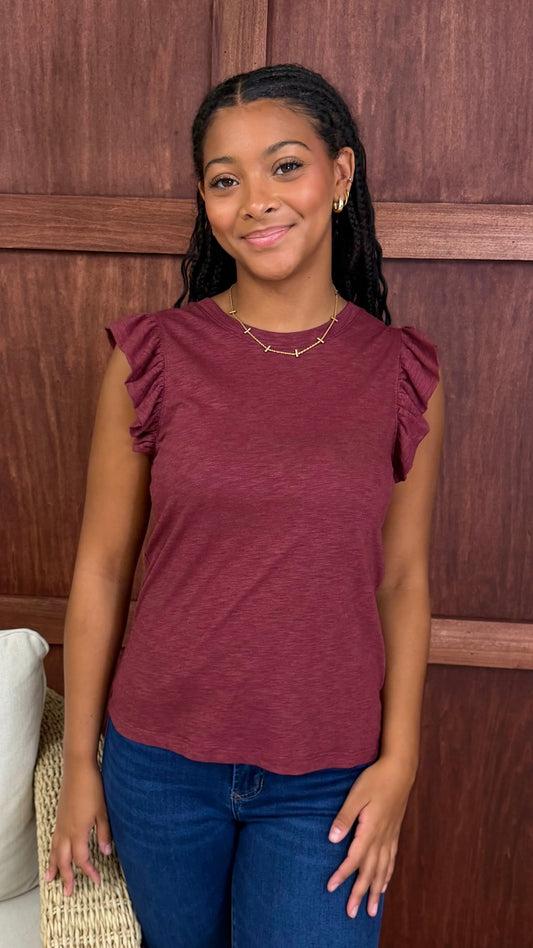 Another Love Flutter Sleeve North Tee - Merlot