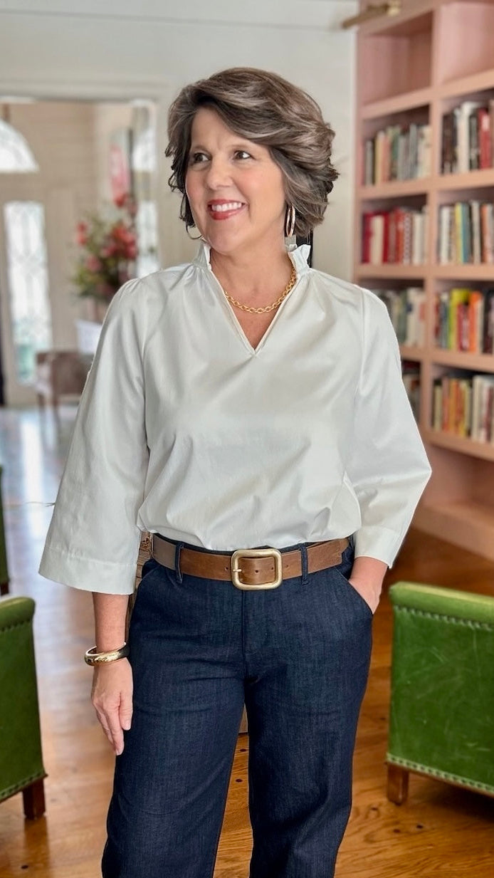 Ray Ruffle Neck Blouse - White