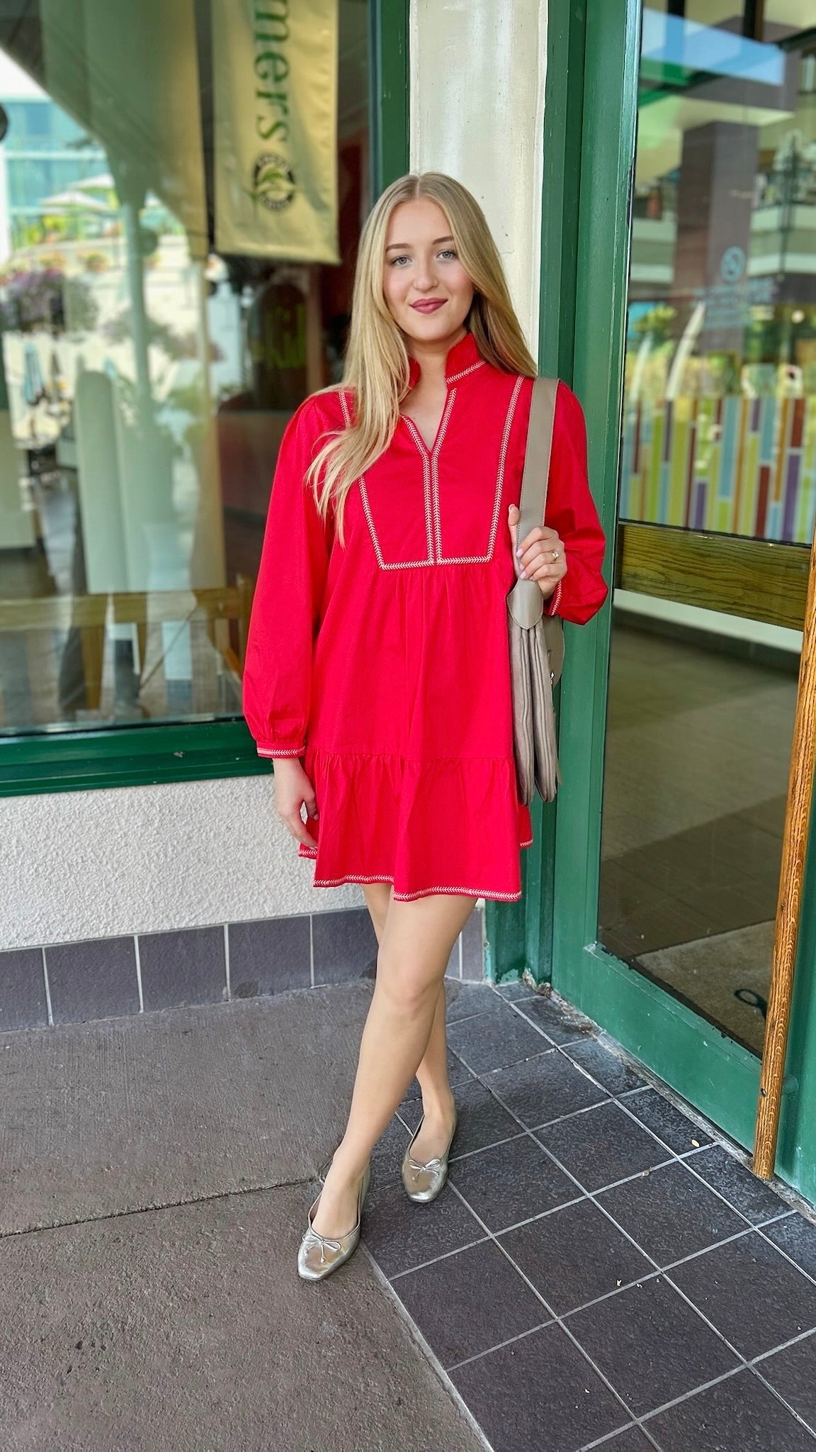 Emma Embroidered Dress - Red
