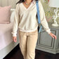 Sophie V Neck Ribbed Pullover - Light Beige