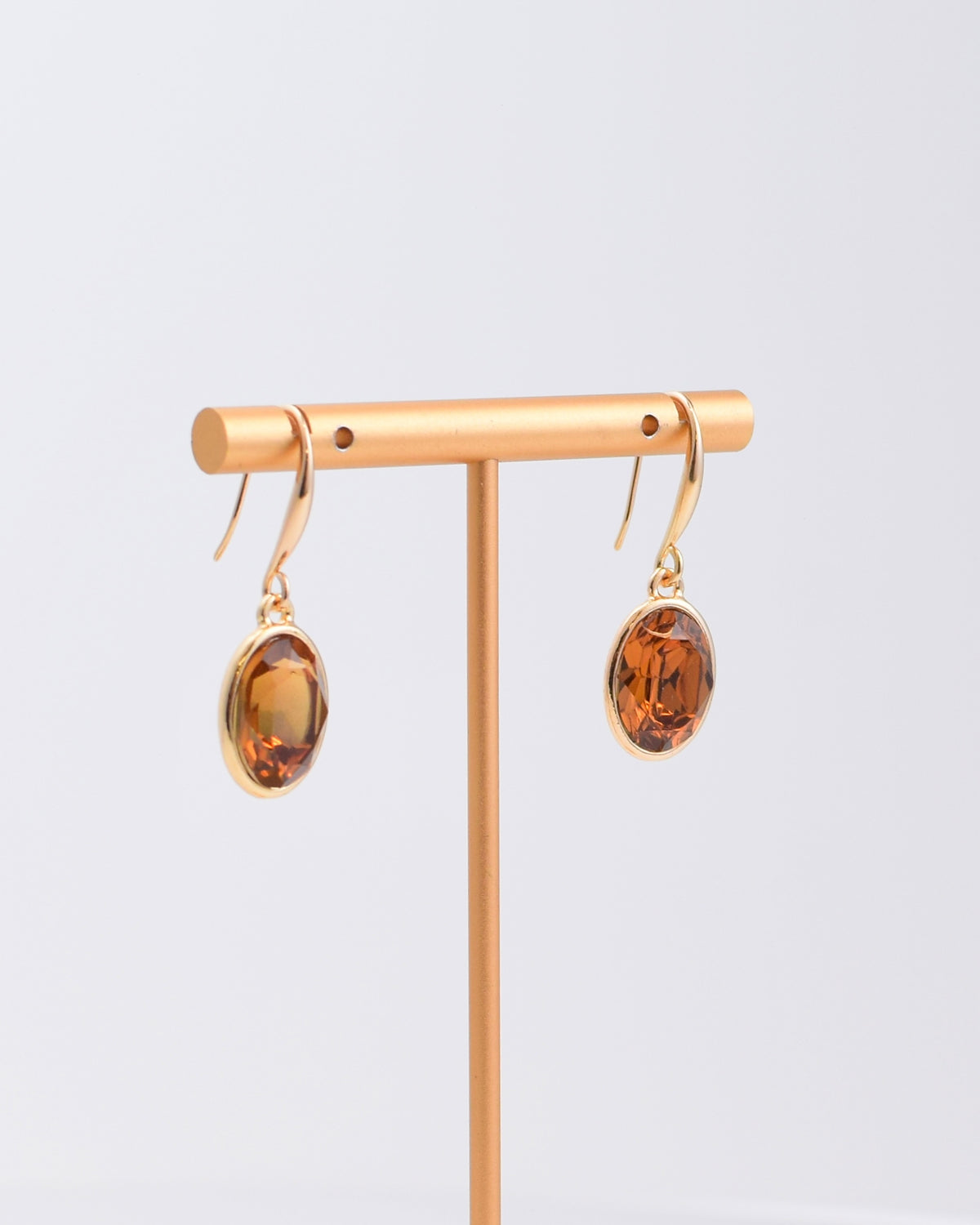 Brown Oval Crystal Earrings