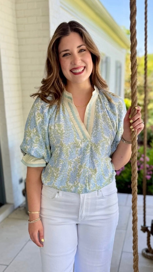 Brinley Blossoms Top - Sky Blue