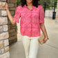 Pink Floral Button Up Short Sleeve Blouse