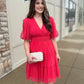 Coral Tulle Cinched Waist Dress