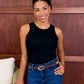 Coffee Leather Belt With Silver Oval Studs