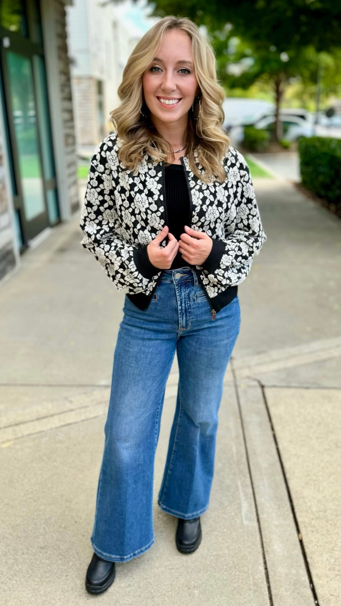 Embossed Rose Print Bomber Jacket