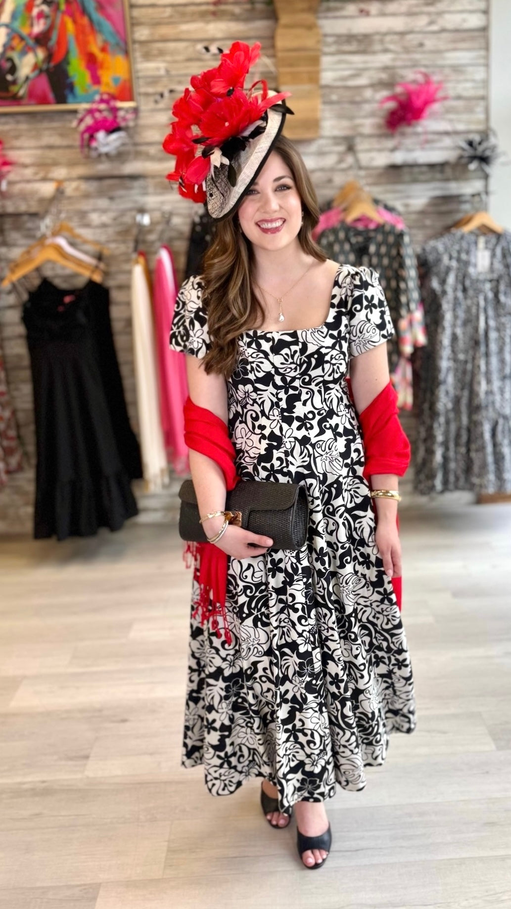 Theresa  Print Midi Dress - Black/White