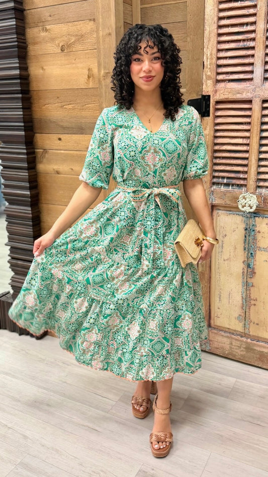 Uncle Frank Midi Tiered Dress - Green