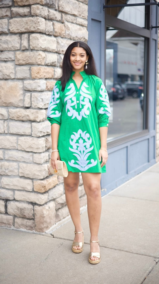 Clarissa Dress - Kelly Green & Light Blue