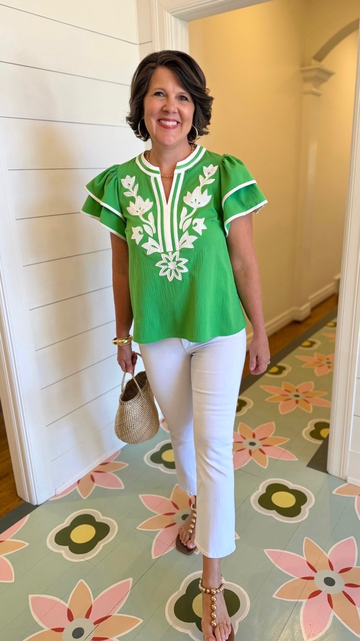 Addison Flutter Sleeve Top - Green