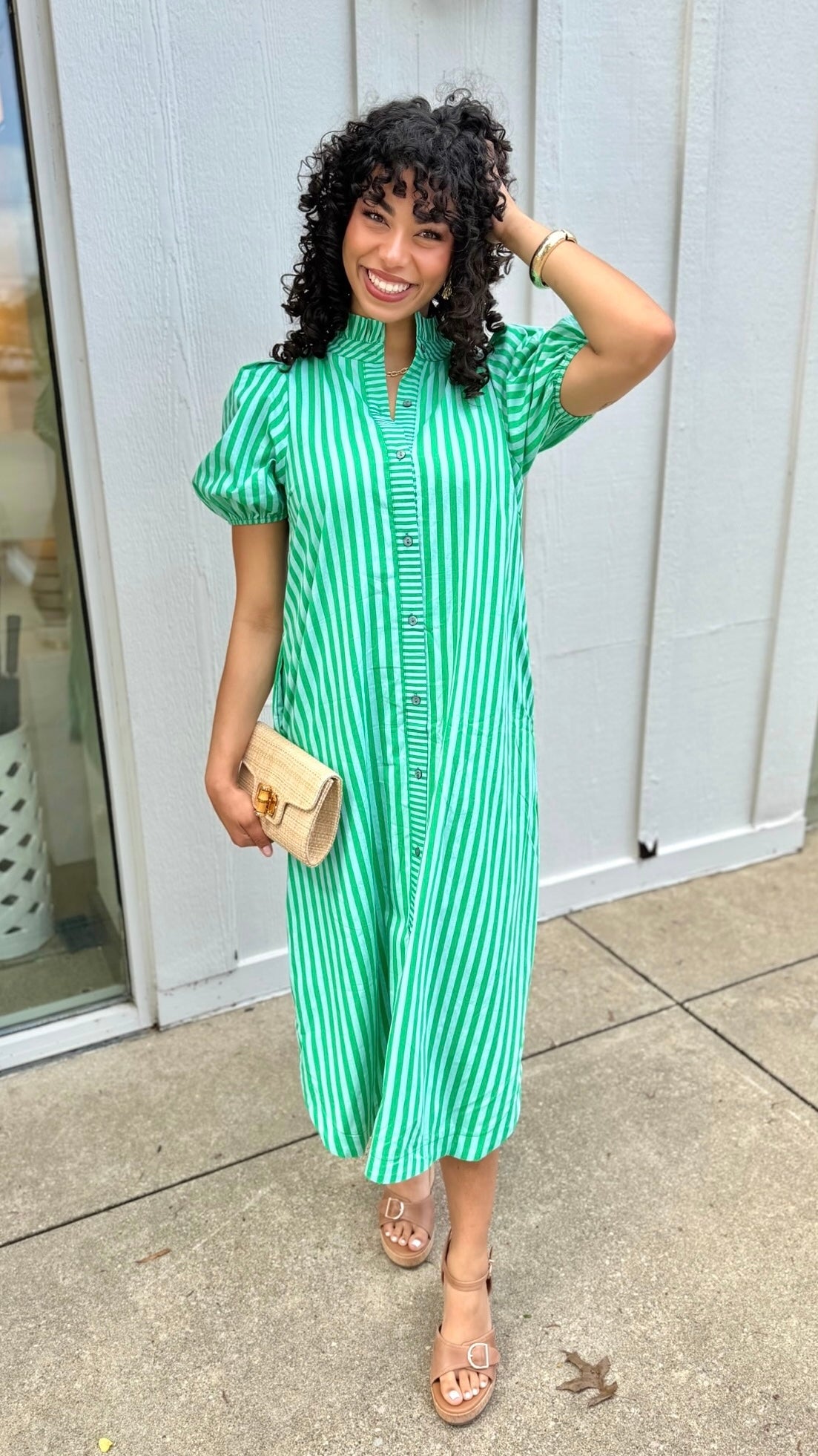 Serena Striped Midi Dress - Green