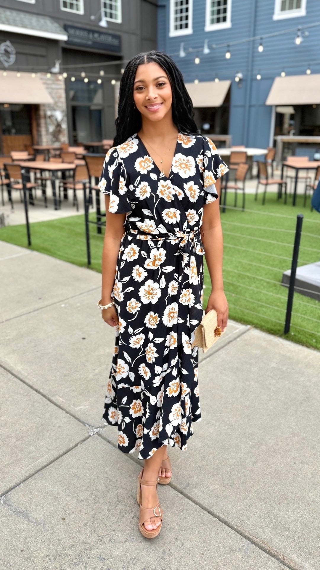 Beatrice Floral Wrap Dress - Black
