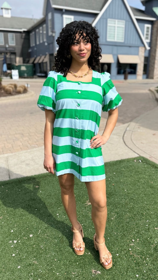 Tatum Stripe Dress - Green & Sky Blue