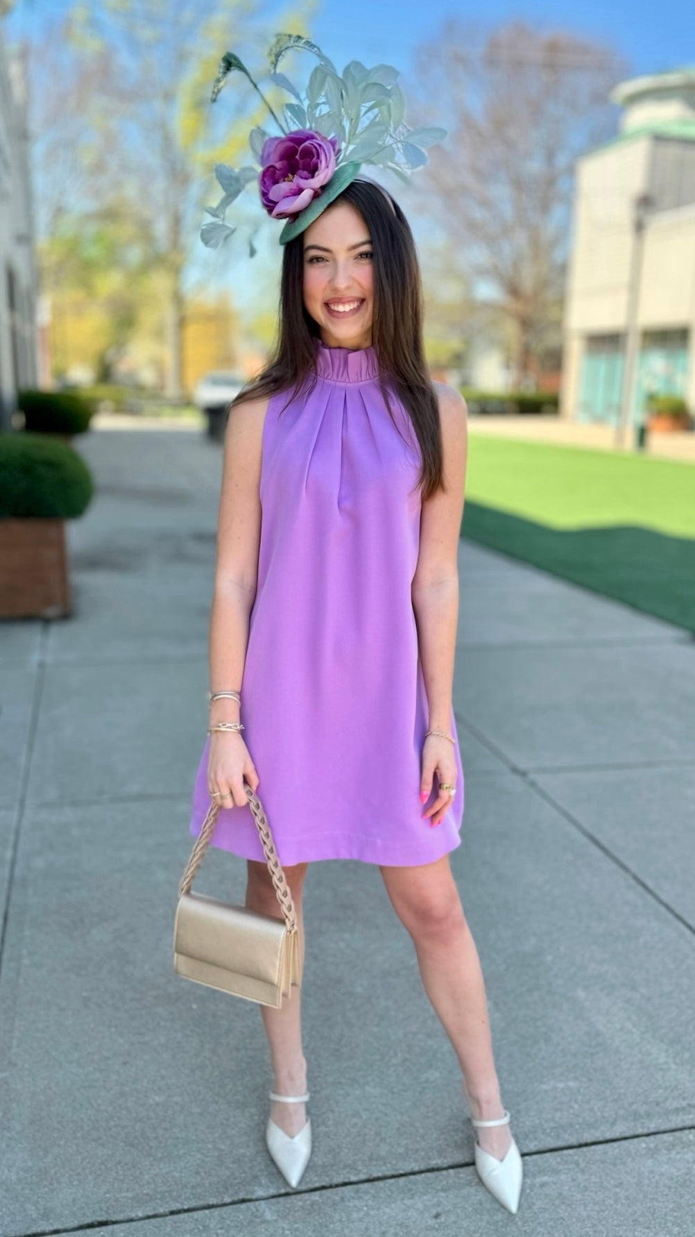 Ella Ruffle Neck Shift Dress - Lavender