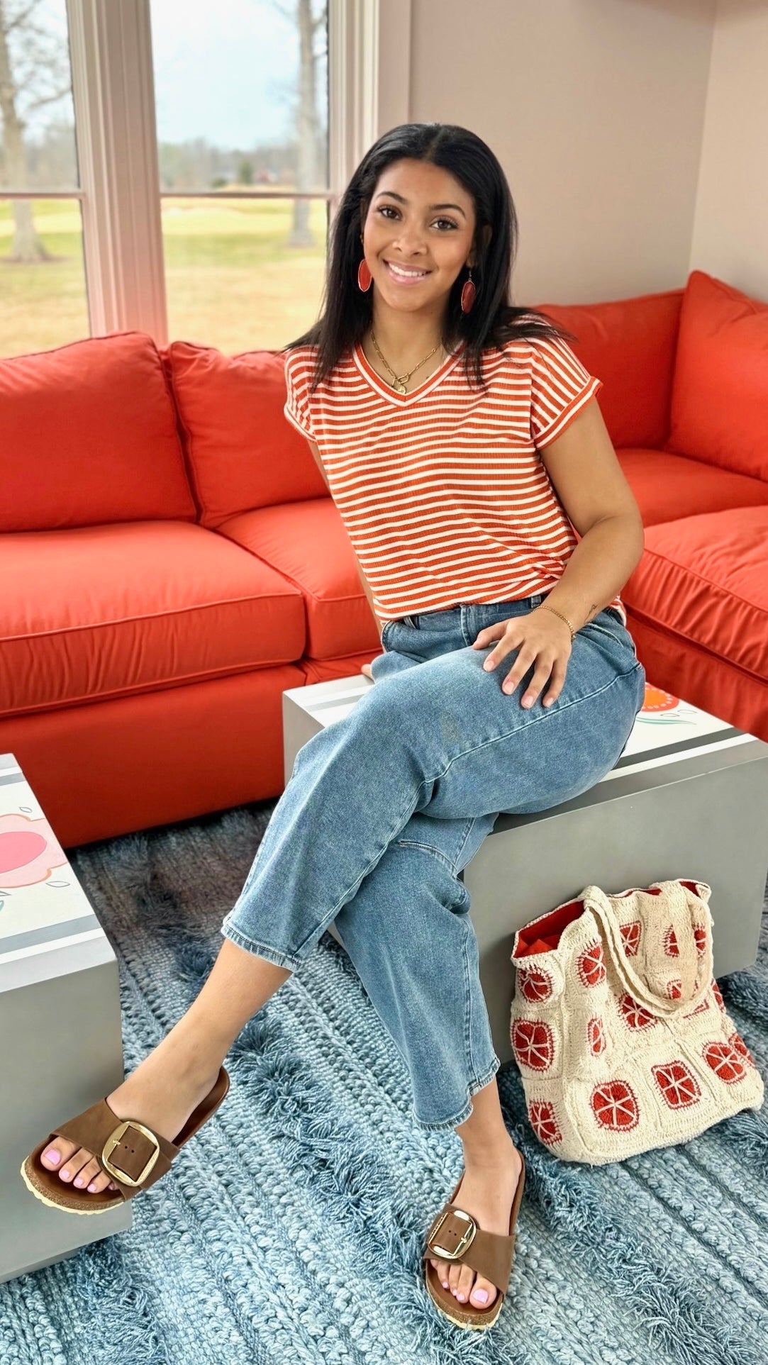 Delilah Stripe Top - Orange