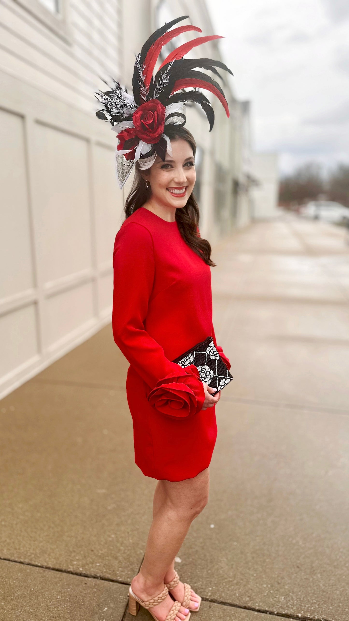 Beulah Red Rose Dress - Long Sleeve