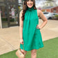 Ruffle Neck Shift Dress - Green