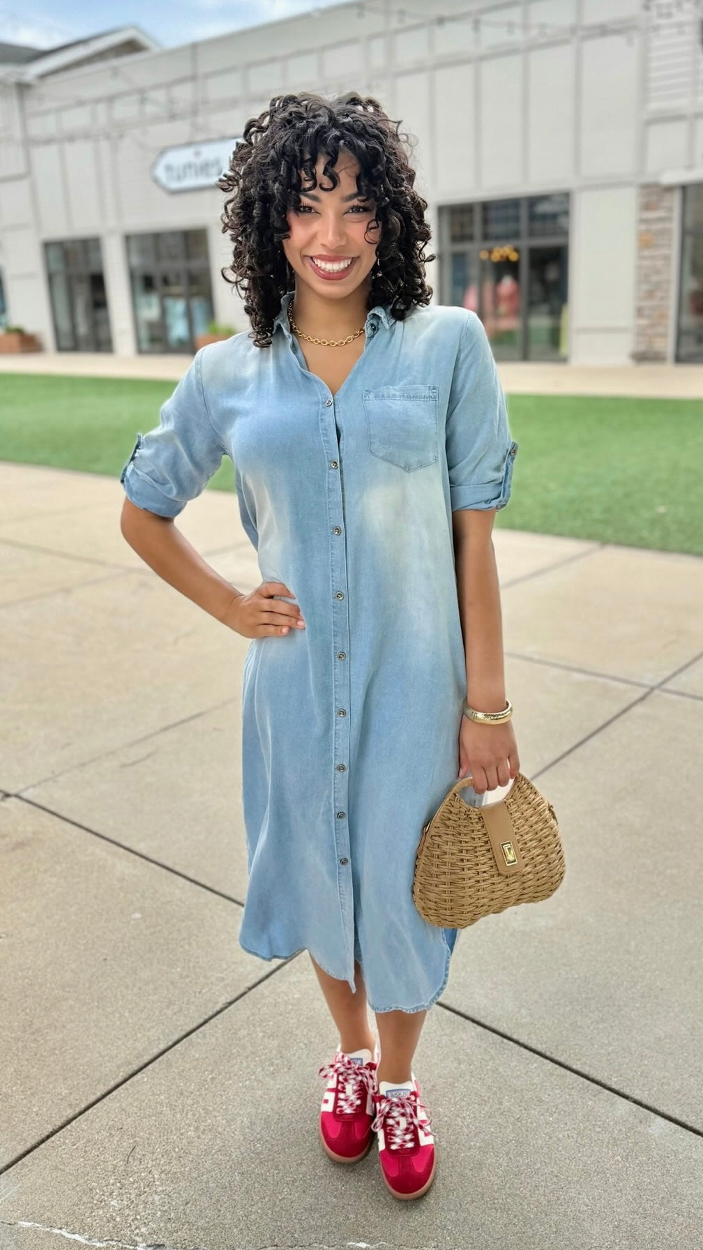 Janine Denim Midi Dress - Light