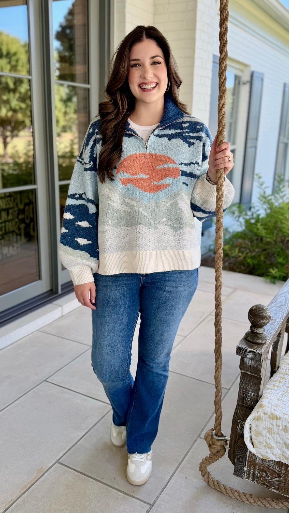 Blue Multi Mountian Scape Sweater