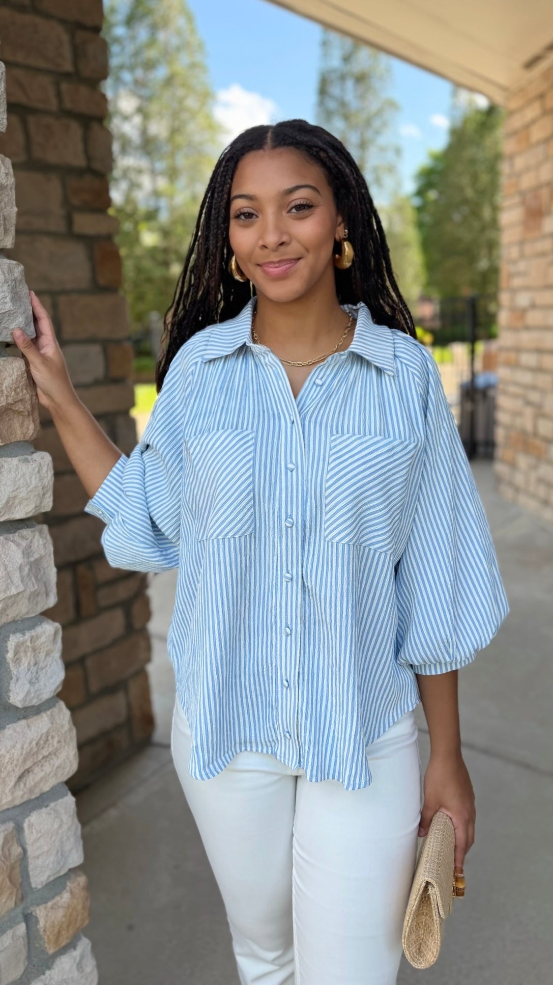 Camille Striped Top - Blue