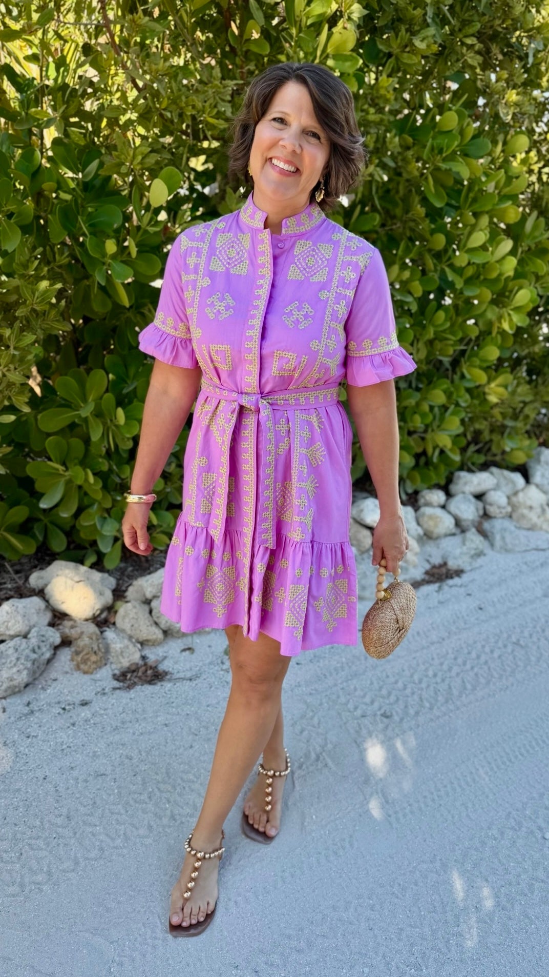 Uncle Frank Cross Stitched Dress - Pink
