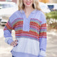Crochet Mix Collared Sweater - Washed Blue