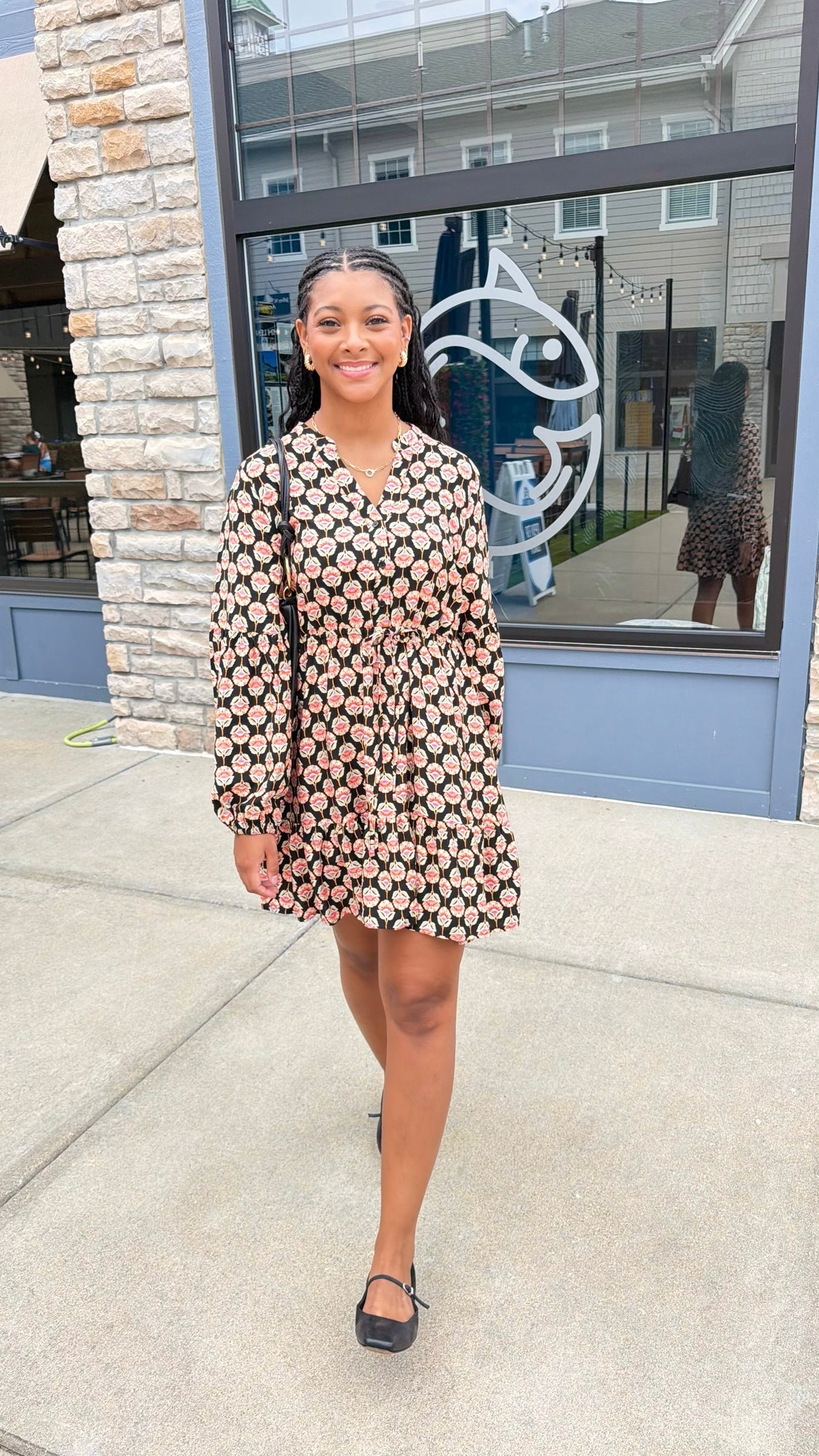 Bria Black Floral Dress - Black