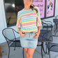 MINERAL WASHED MULTI STRIPE TOP - PINK