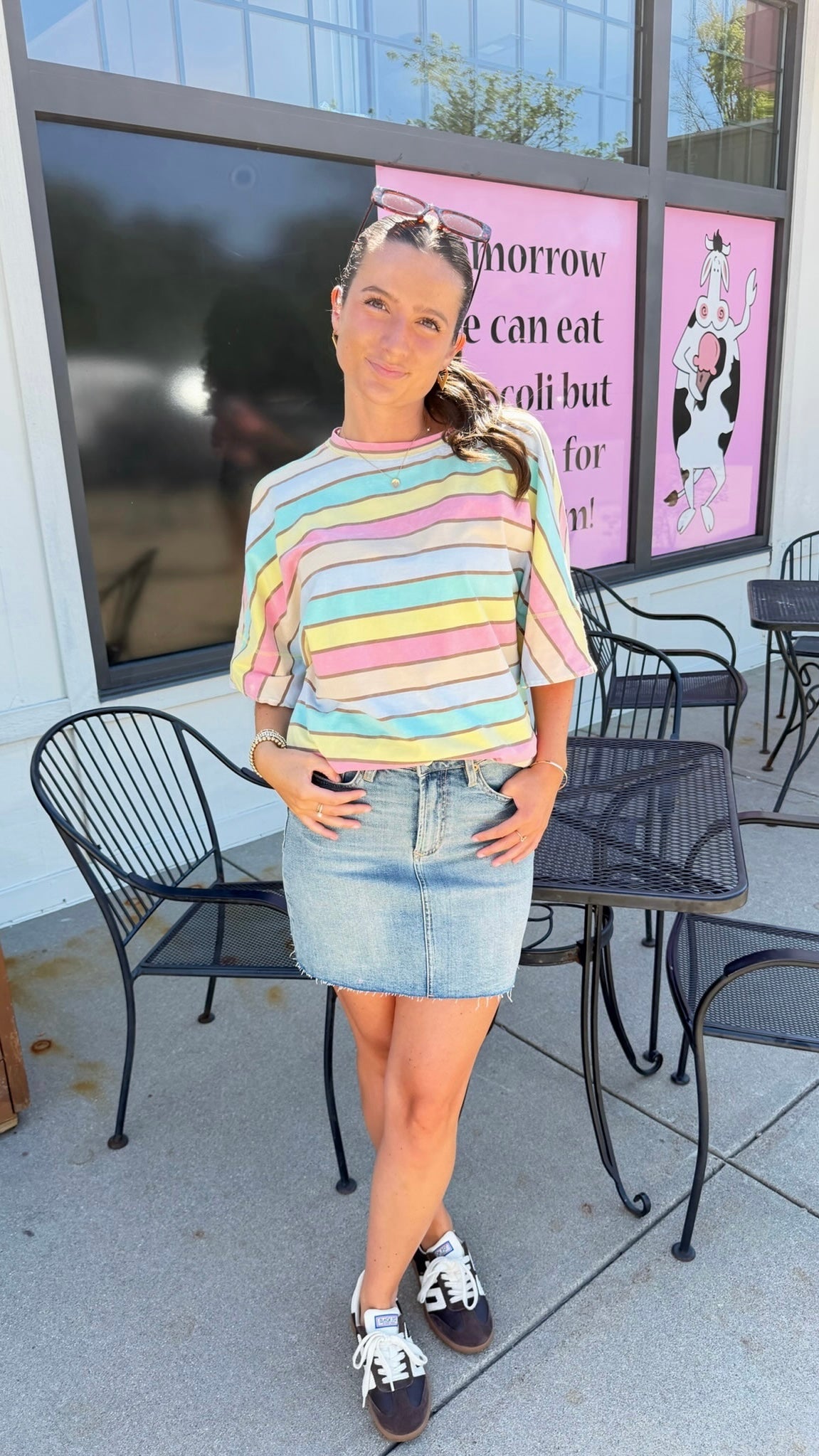 MINERAL WASHED MULTI STRIPE TOP - PINK