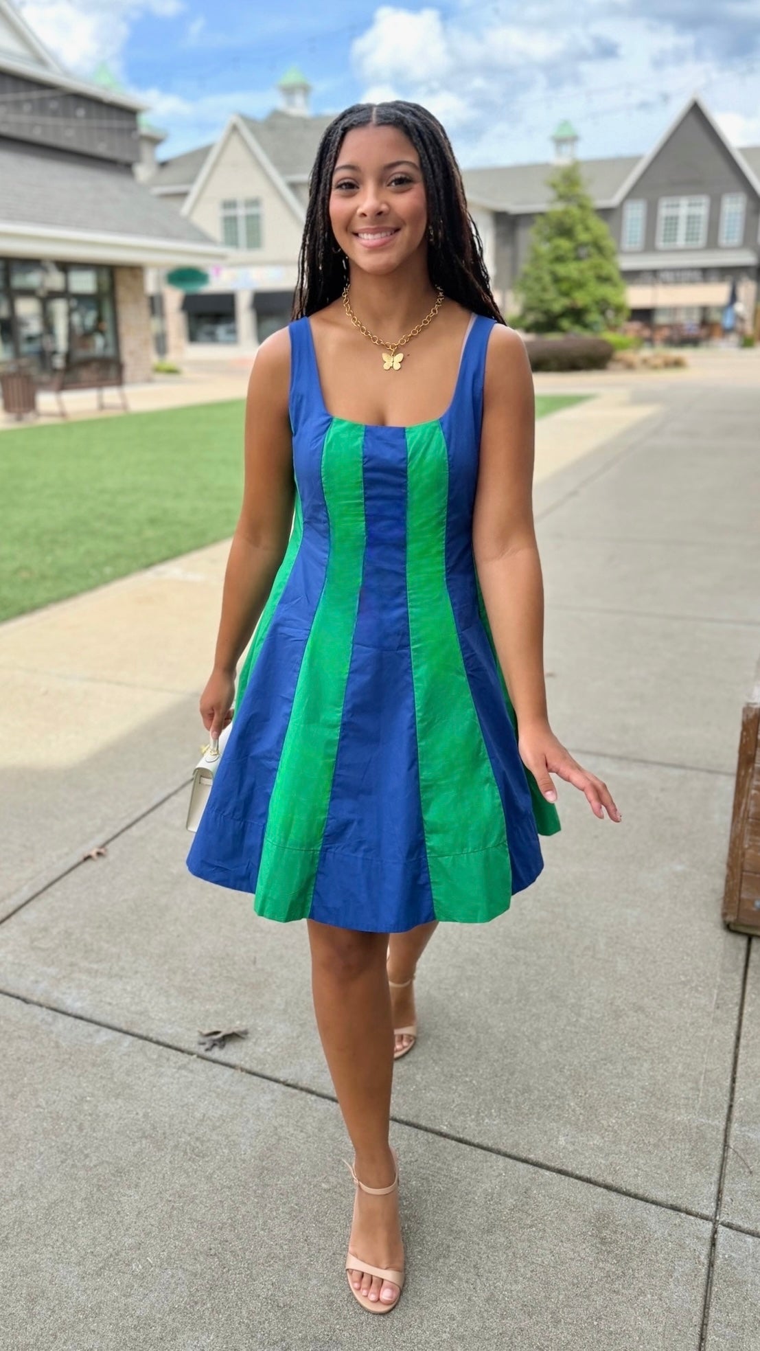 Madison Color Block Mini Dress - Blue/Green