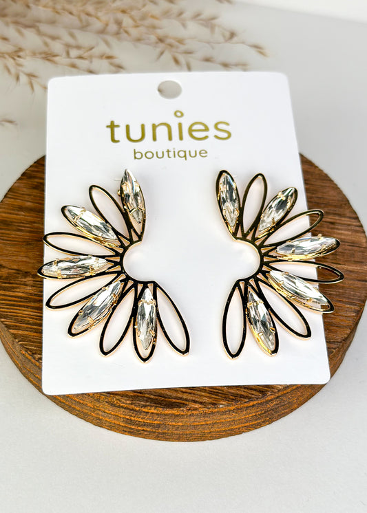 Filigree Wing Earrings - Gold / Clear