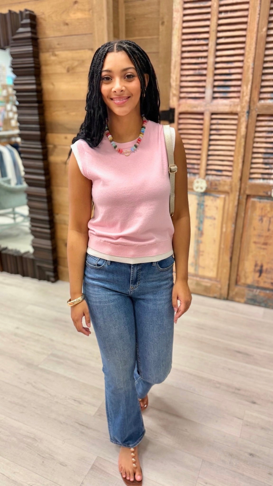 Elise Double Layered Knit Top - Pink