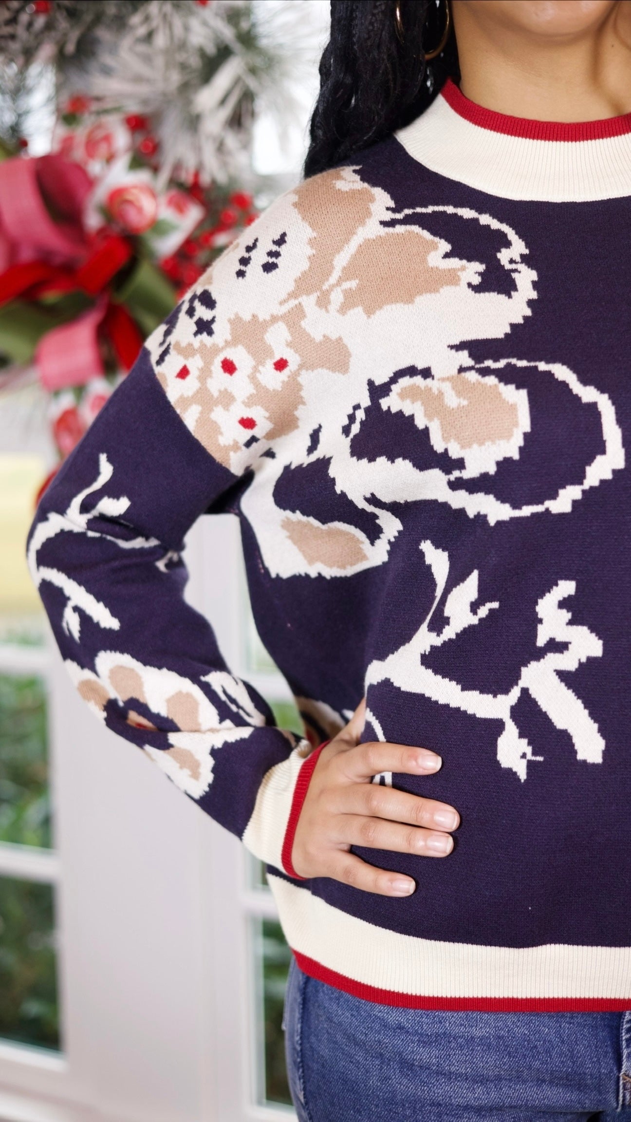 Fran Floral Sweater - Navy