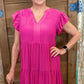 Terrific Tiered V Neck Babydoll Dress - Pink