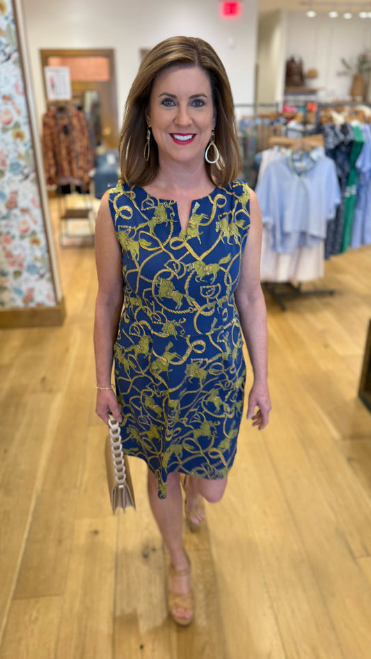 Tabi Horse Bit Pocket Dress - Navy & Khaki