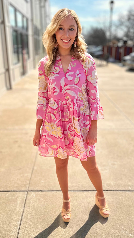 Jude Connally Grand Floral Faith Dress - Pink Gold