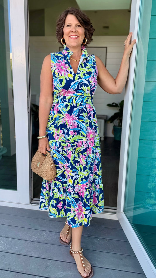 Tabi Floral Midi Dress - Navy