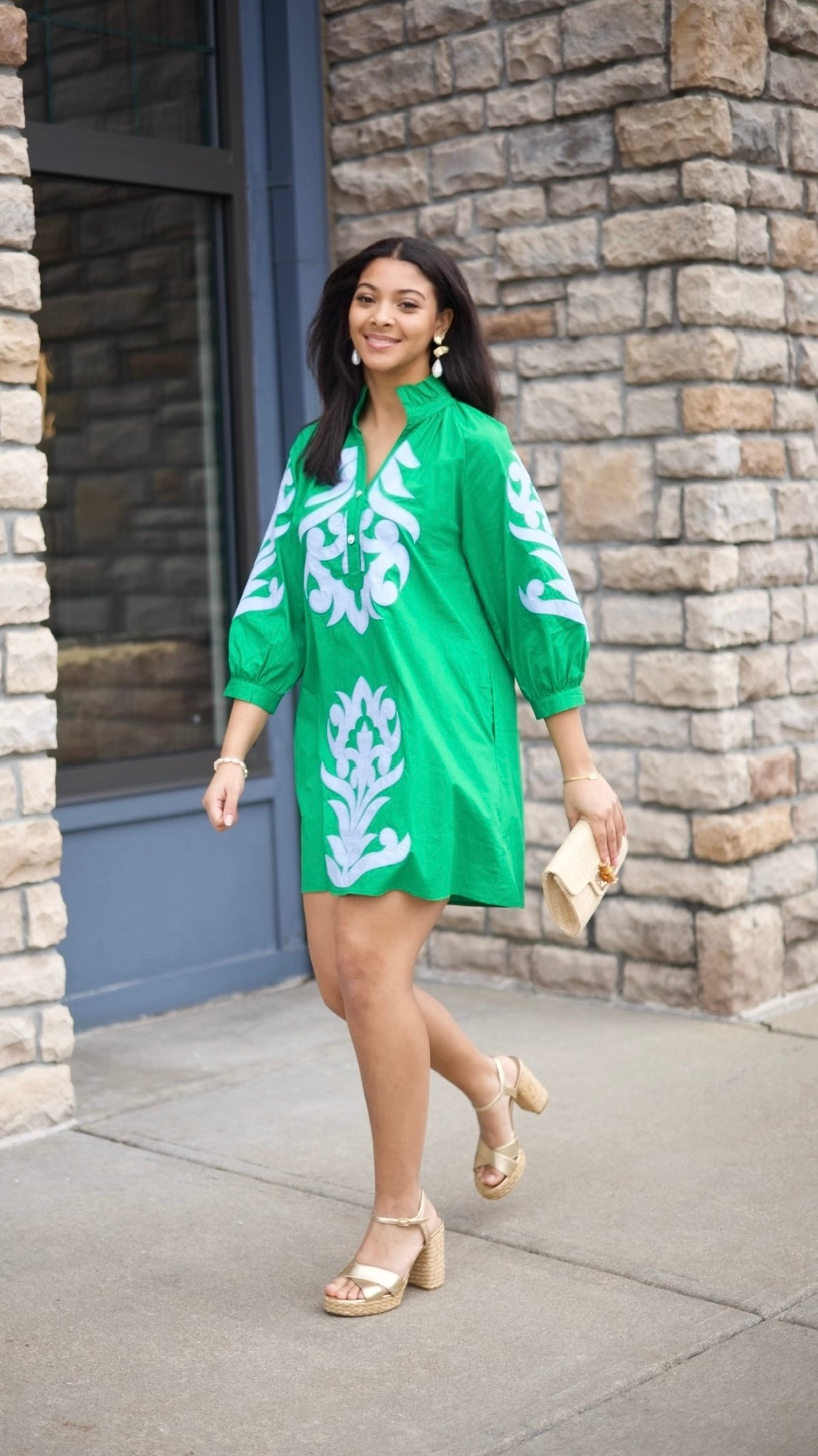 Clarissa Dress - Kelly Green & Light Blue